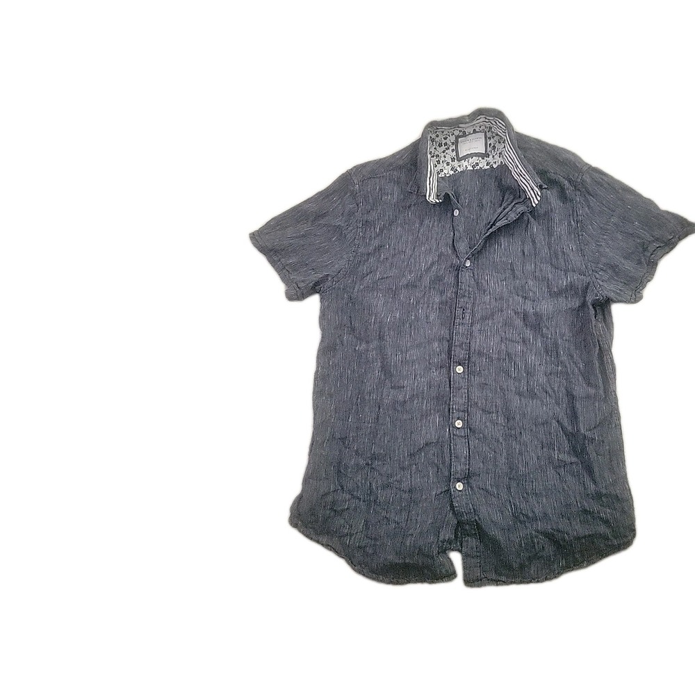 Denim & Flower Ricky‎ Singh Linen Short Sleeve Button Up Blue Denim S Designer